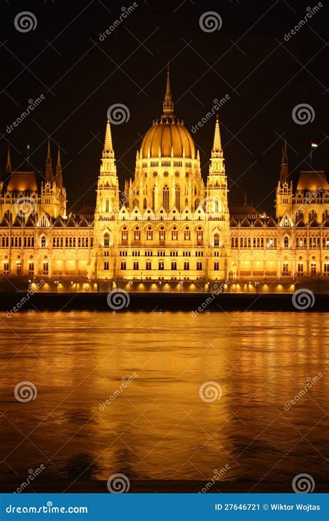 Hungarian Parliament in Budapest at Night Stock Image - Image of danube ...