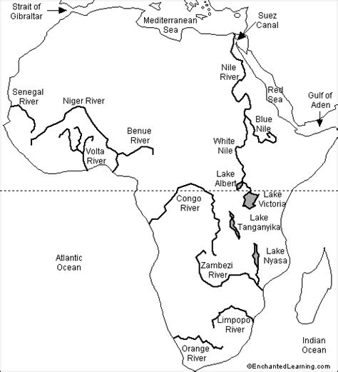 Outline Map Labeled: African Rivers - EnchantedLearning.com