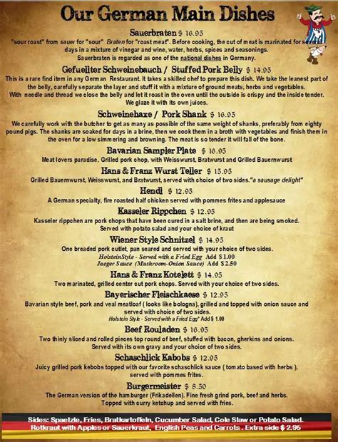 Menu at Hans & Franz Biergarten pub & bar, Five Forks