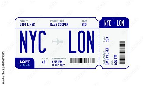 Modern and realistic airline ticket design with flight time and ...