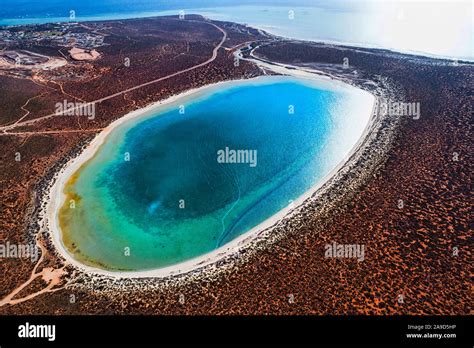 Aerial view of Little Lagoon with township of Denham, Shark Bay ...