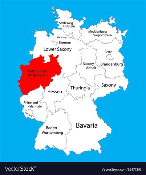 North Rhine Westphalia state map, germany province, vector image. | Germany map, Silhouette ...