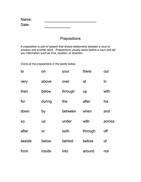 Prepositions And Prepositional Phrases Worksheets