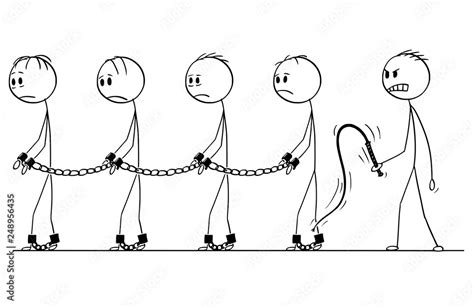 Cartoon stick figure drawing conceptual illustration of male slaves ...