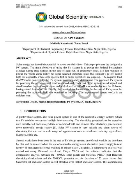 (PDF) DESIGN OF A PV SYSTEM