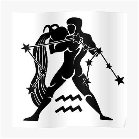 "Aquarius - Zodiac Astrology Symbol with Constellation and Water Bearer Design (Black on White ...