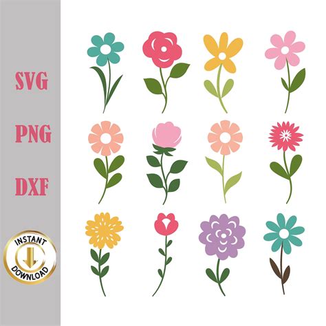 Flower With Steam Svg Bundle Gardening Flower Icon Svg Flat - Etsy Australia