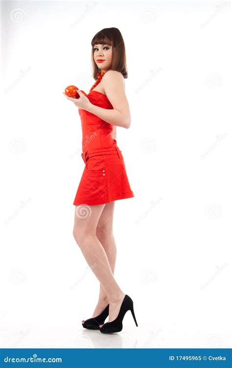 Girl with tomato stock image. Image of healthy, hairstyle - 17495965