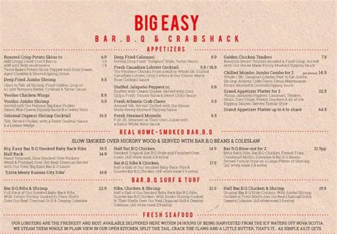 Menu at Big Easy Kings Road pub & bar, London, 332-334 King's Rd