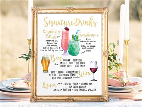 Digital Printable Wedding Bar Menu Sign Watercolor Wedding - Etsy