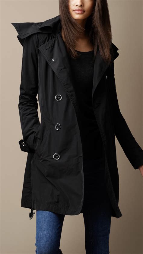 Burberry Hooded Taffeta Trench Coat in Black | Lyst