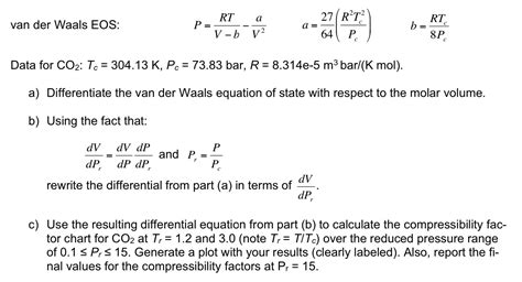 Solved The van der Waals equation of state can be used to | Chegg.com