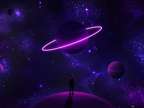 Astronaut watching purple planets HD wallpaper download