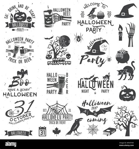Set of Halloween party concept and design elements. Halloween party retro templates, badges ...