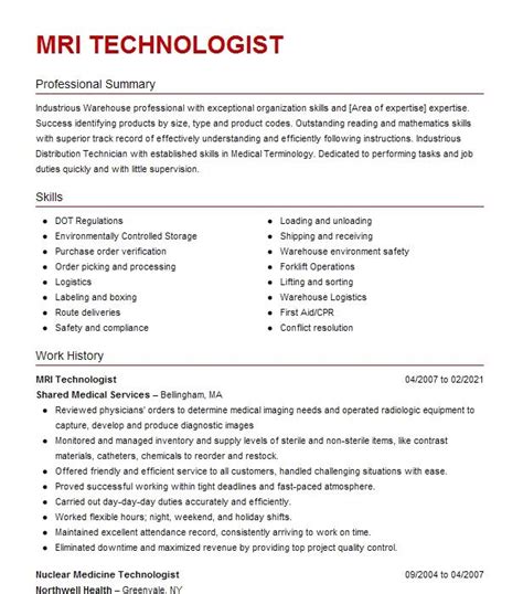 Mri Technologist Resume Example