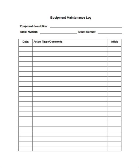 Maintenance Log Template - 17+ Word, Excel, PDF Documents!