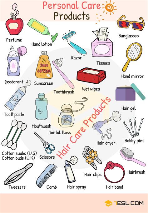 Personal Care Products Vocabulary Words List in English