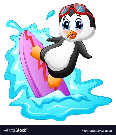 Cartoon penguin surfing on water Royalty Free Vector Image