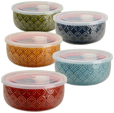 Signature Housewares Translucent Microwavable Storage Bowls with Lids, 5-Inch, Multicolor, Set ...