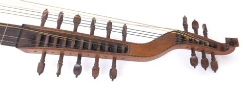 Interesting German seventeen string theorbo lute circa 1900, with segmented satinwood maple back ...