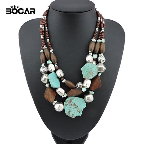 2017 Trendy Fashion Women's Multilayer Chunky Necklace Bohemia Style Big Stone Pendant Choker ...