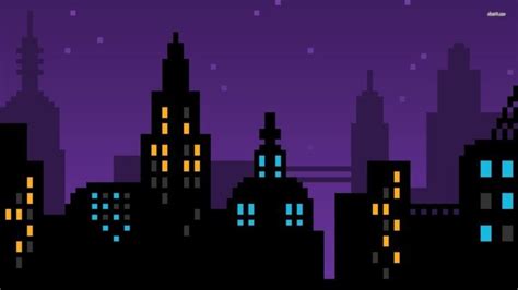 pixel art, Pixels, Purple, Skyline, Cityscape, City, Blue, Yellow, Black, 8 bit, Vector art HD ...