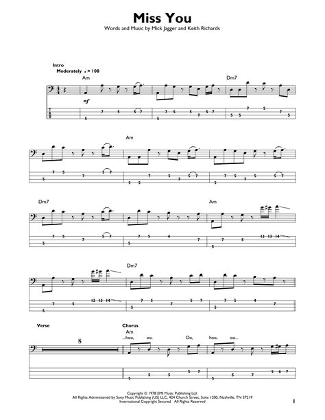 Miss You by The Rolling Stones Sheet Music for Easy Bass Tab at Sheet ...