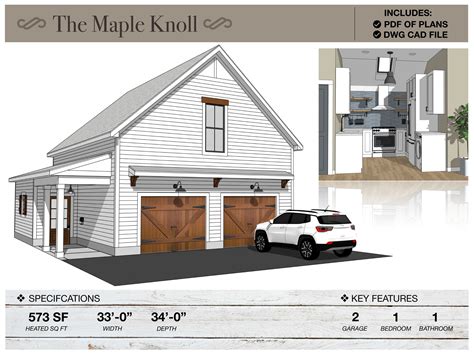 Barndominium, 2 Car Garage, Apartment, 575 SQ FT, 33' X 34' , Tiny House, Floor Plans, Modern ...