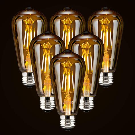 6-Pack LED Dimmable Edison Light Bulbs 40W Equivalent Vintage Light Bulb, 2200K-2400K Warm White ...