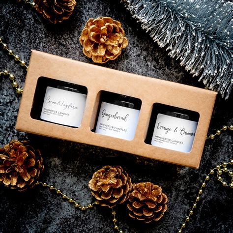 Candle Trio Gift Box. Three Boxed Festive Candles- Manchester Candles