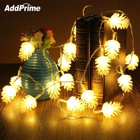 Battery Operated Garland Lights Pine Nuts LED Light String Indoor Lighting Xmas Tree Decor ...