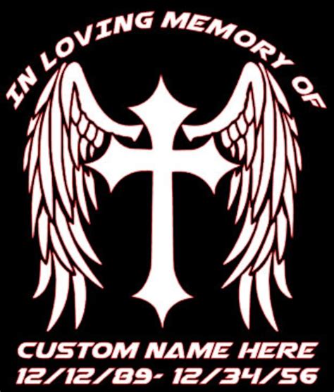 Custom Angel Wings Cross in Loving Memory Decal, Car Truck Window Sticker, R.I.P. RIP Rest in ...