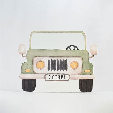 a drawing of a jeep with the word safari written on it's front window