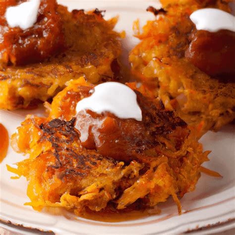 Sweet Potato Latkes with Caramelized Applesauce Topping