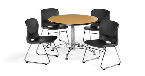 OFM Multi-Use Break Room Package, 42" Round Table with Plastic Stack Chairs, Oak Finish with ...