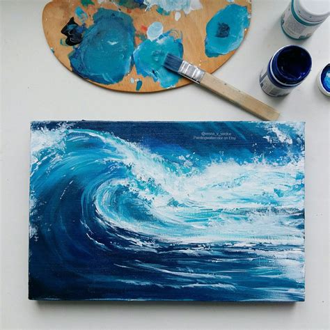 Orinal painting Blue sea, Sea acrylic painting canvas beach hand paint beach painting Blue waves ...