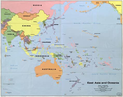 In high resolution detailed political map of East Asia and Oceania with the marks of capitals ...