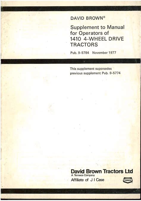 David Brown Tractor 1410 4WD Operators Manual Supplement