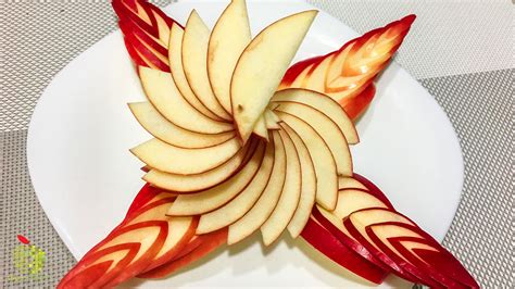 Art With Apple Carving Flower - Fruit Carving Style | Fruit carving ...