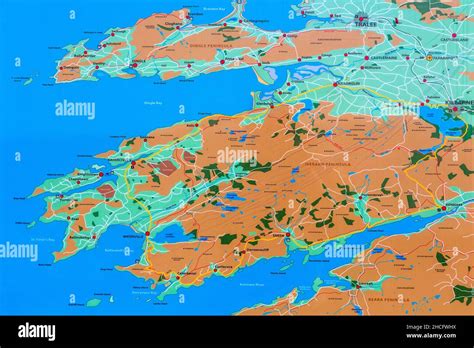 Iveragh Peninsula map, Waterville Town, County Kerry, Ireland Stock ...