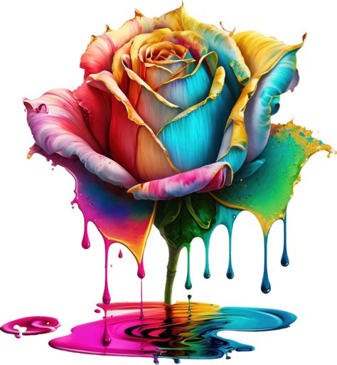 Rose Sticker Rainbow Colorful Vibrant Dripping Art Paint Love Flower (4 ...