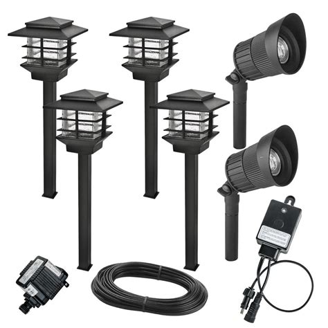 Hampton Bay Low-Voltage Black Outdoor Integrated LED Landscape Zen Path Light and Deluxe Micro ...