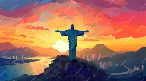 Premium Photo | Christ the Redeemer Poster in the Morning with Sunrise Sky View