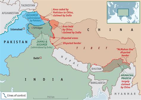 Current and Claimed borders of both China and India | Download ...