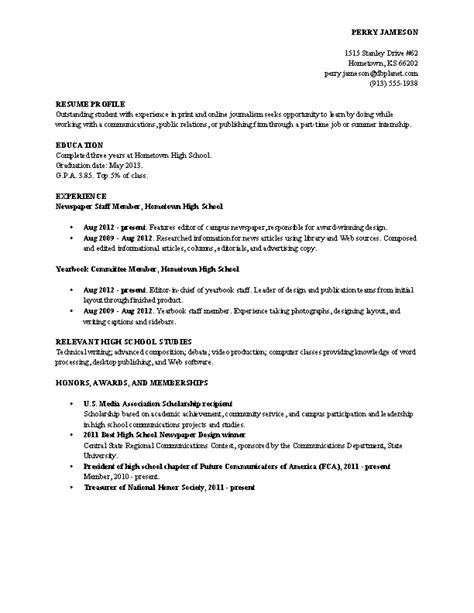 Resume Sample High School Student Academic 1 - PDFSimpli