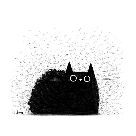 Cat Hair Storm Black Cat Fur Print Cat Illustration Cute Art Cat Lover ...