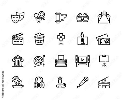 Entertainment line icons. Cinema and theater sound and music arts ...