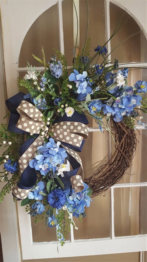 Blue wreathfront door wreathspring wreathsummer wreathnavy | Etsy