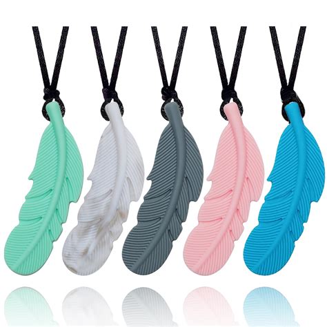 Buy Sensory Chew Necklace for Kids, Boys and Girls, 5 Pack Silicone Feather Chewy Necklaces for ...