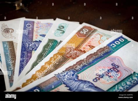 Money from Myanmar, Kyat, Banknotes of various denominations Stock ...